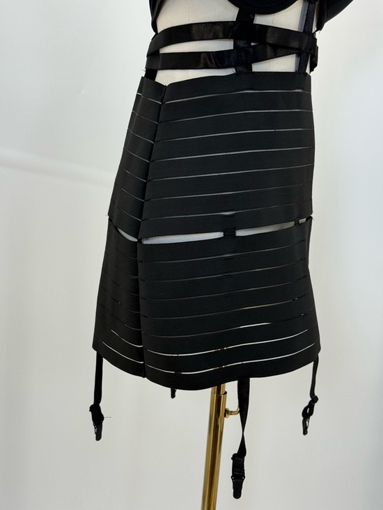 DreamGirl Sexy Black Strappy Harness Bandage Mini Dress with Garter Straps - Picture 6 of 16